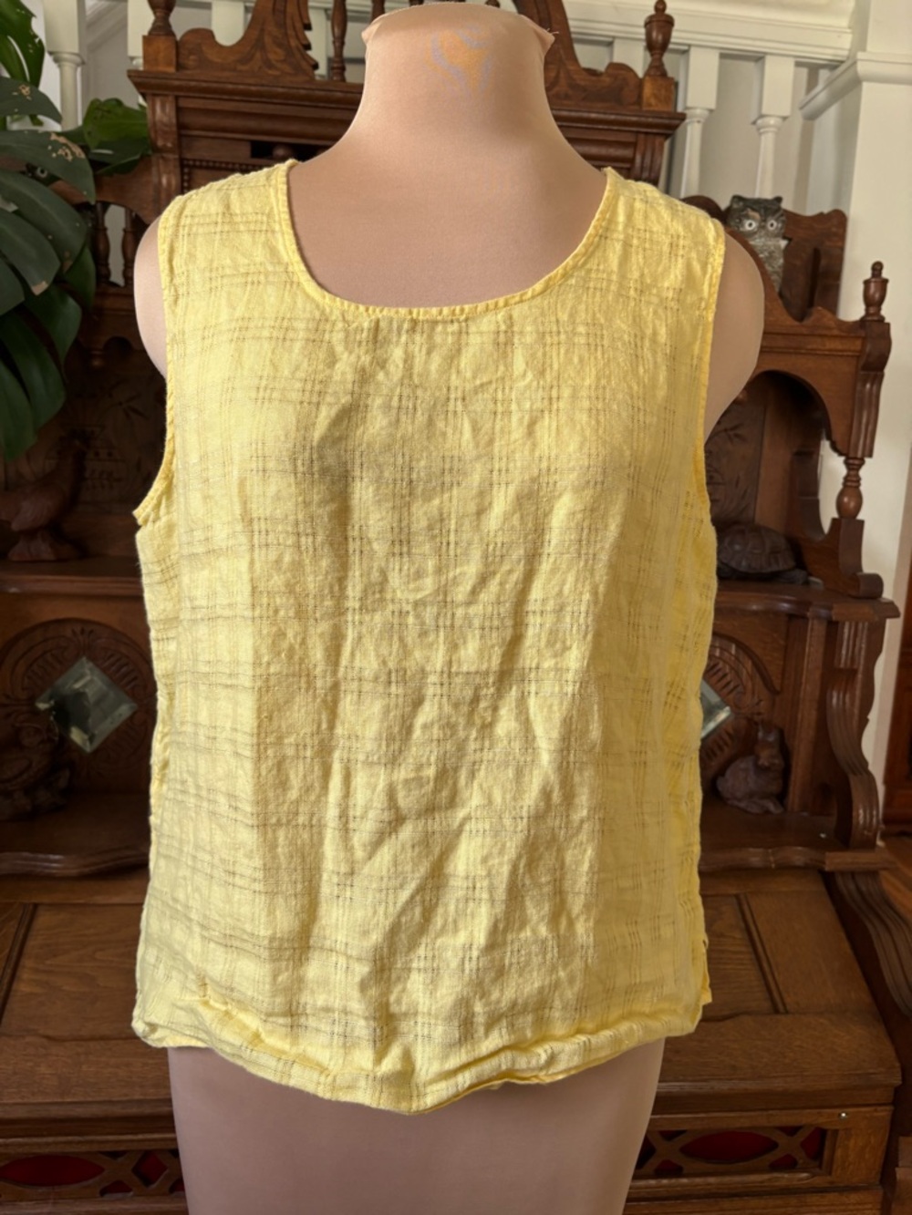 Yellow 100% Linen Sleeveless Women's Shift Top Size Large